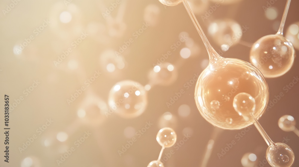 Poster abstract representation of connected transparent spheres with warm lighting