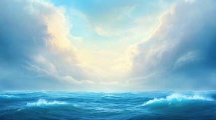 A vast open ocean, storm clouds in the distance, powerful waves, embodying the highs and lows of success and failure