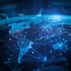 Fototapeta premium Abstract global network concept with a blue glowing