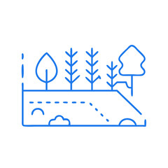 Stylized nature landscape with trees and water in blue outline design