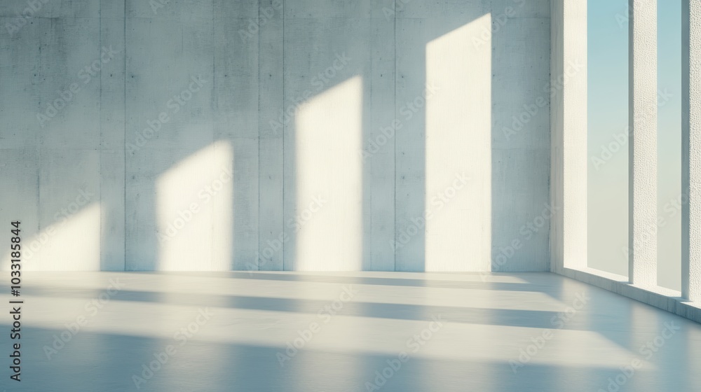 Poster a bright and minimalistic interior features concrete walls and large windows creating striking light