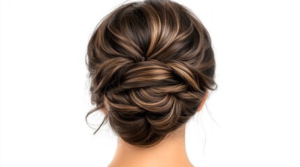 Obraz premium A stylish braided bun hairstyle showcasing intricate weaving, ideal for elegant occasions and adding sophistication to any look.