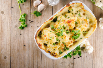 baked cauliflower gratin with cream and cheese