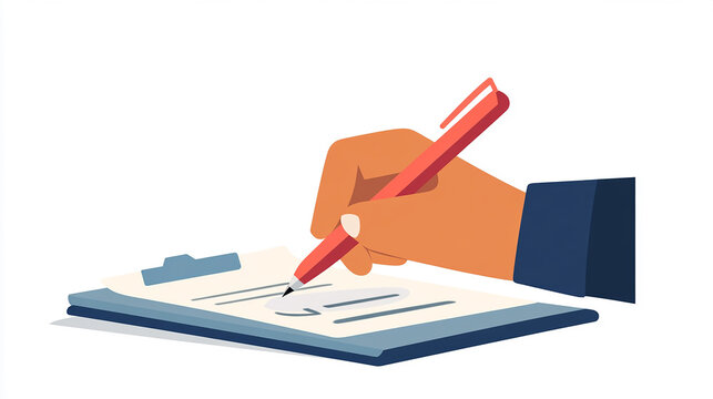 Hand signing on e-document for educational enrollment and registration.