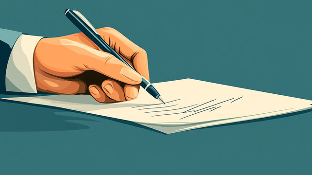 Hand signing on e-document for educational enrollment and registration.