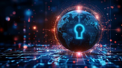 Fototapeta premium A locked globe with secure digital lines representing cybersecurity across nations.
