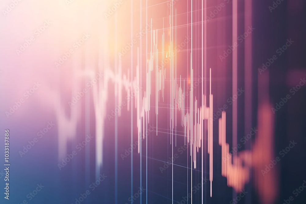 Poster a stock market graph with rising candlestick patterns, indicating an upward trend in the financial l