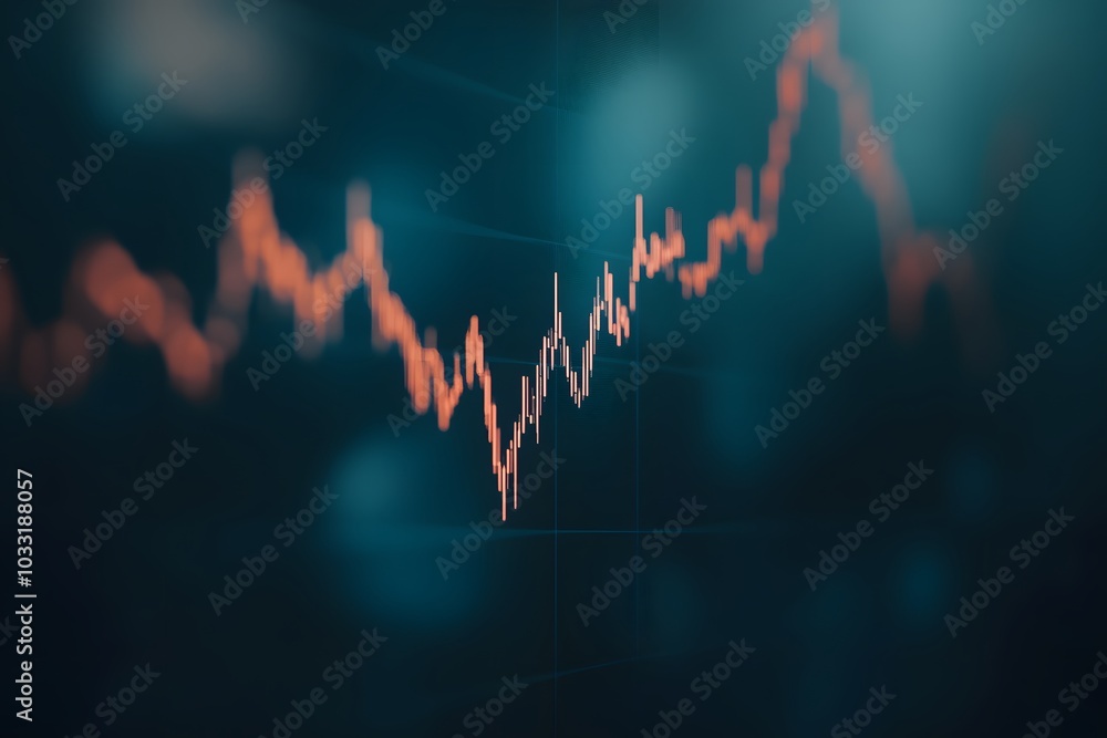 Poster a stock market graph with rising candlestick patterns, indicating an upward trend in the financial l