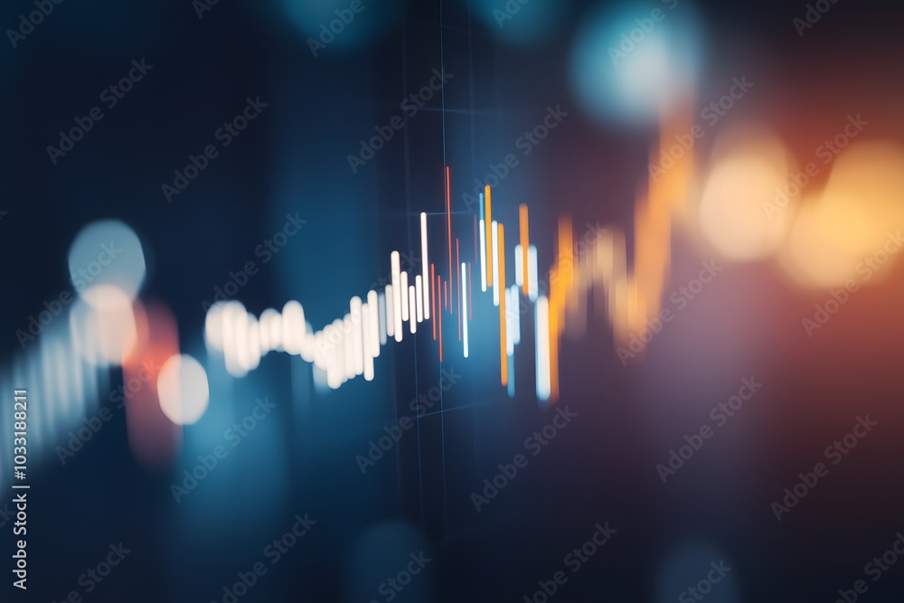 Poster a stock market graph with rising candlestick patterns, indicating an upward trend in the financial l