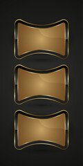Set of three Luxury special shapes in Black and gold buttons design with premium gradient color, a group of three metallic sheen at the center. vector, illustration
