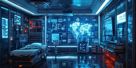 Stethoscope and Medical Equipment on a Minimal Background with DNA, Virus, and Cell Imagery Representing Healthcare and Pharmaceutical Research.