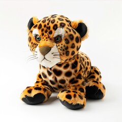 A single cute leopard toy, soft toy front view isolated on white background