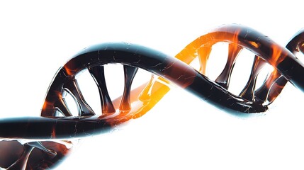 A 3D Render of a DNA Strand With Black and Orange Hues