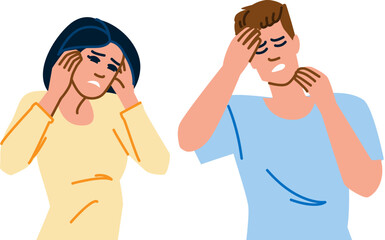 migraine stress headache vector. anxiety pain, relief trigger, pressure chronic migraine stress headache character. people flat cartoon illustration