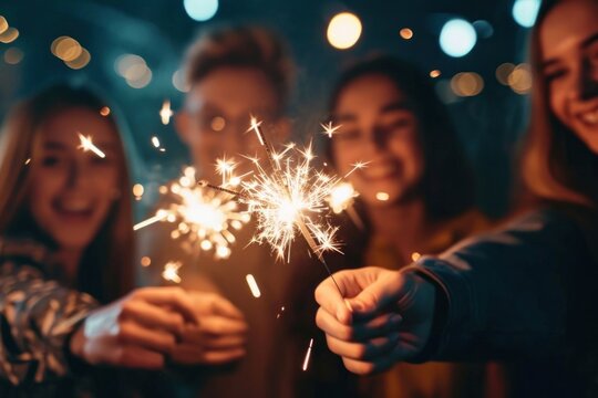 New year sparkler holding sparks.