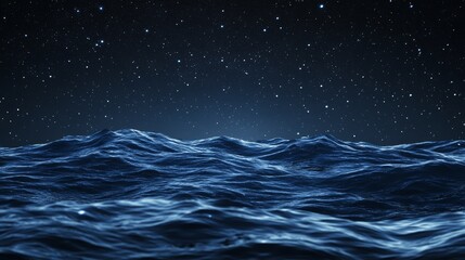 Naklejka premium Starry night over deep blue ocean, a captivating scene of tranquility and wonder