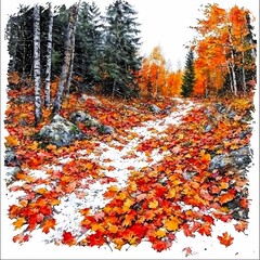 Vibrant Watercolor Autumn Forest Pathway