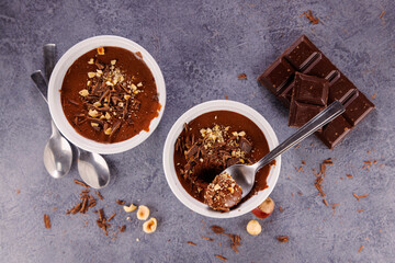 delicious homemade chocolate mousse with hazelnut