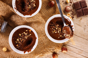 bowl of delicious creamy chocolate mousse and spoon