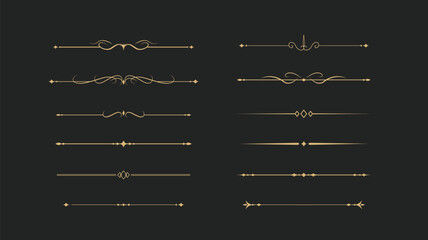 Set of Vintage decorative golden lines. text dividers. Gold line border. Lines separators, Borders, Vintage dividers, Underline elements. Vector illustration