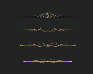 Set of Vintage decorative golden lines. text dividers. Gold line border. Lines separators, Borders, Vintage dividers, Underline elements. Vector illustration