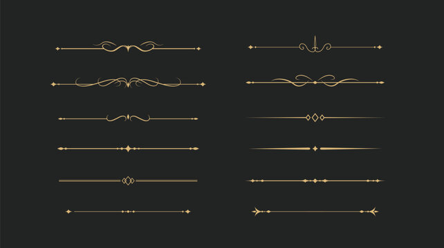 Set of Vintage decorative golden lines. text dividers. Gold line border. Lines separators, Borders, Vintage dividers, Underline elements. Vector illustration