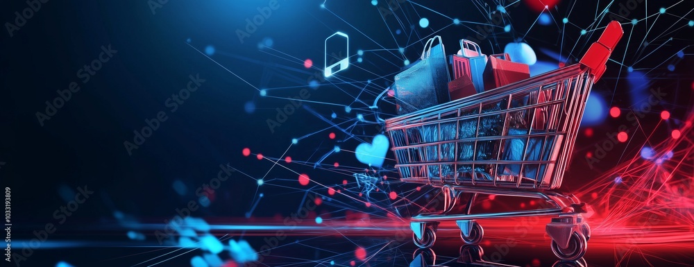 Aufkleber distribution and logistics concept of global digital internet marketing and business e-commerce bann