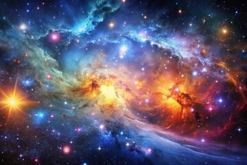 Obraz premium A colorful space galaxy cloud nebula with stars and asteroids in the backgroundThe nebula has a fra