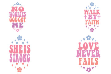 No Worries God Got Me, Walk by Faith, She is Strong, Love Never Fails retro keychain designs