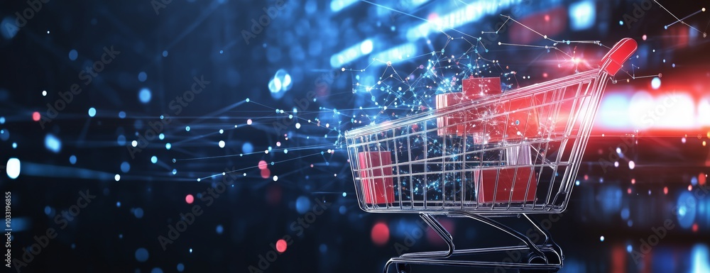 Aufkleber distribution and logistics concept of global digital internet marketing and business e-commerce bann