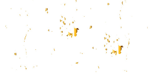Abstract doted and confetti golden glitter and zigzag ribbon particles splatter on transparent background. Luxury golden glitter confetti that floats down falling bokeh celebration background.