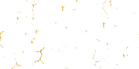 Abstract doted and confetti golden glitter and zigzag ribbon particles splatter on transparent background. Luxury golden glitter confetti that floats down falling bokeh celebration background.