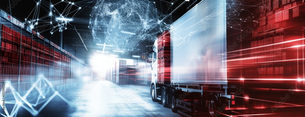 Aufkleber distribution and logistics concept of global digital internet marketing and business e-commerce bann