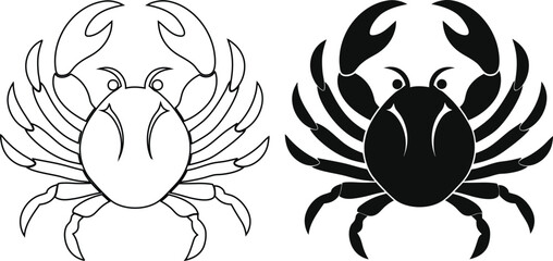 Bold Crab line art and Silhouette Design in Vector Art