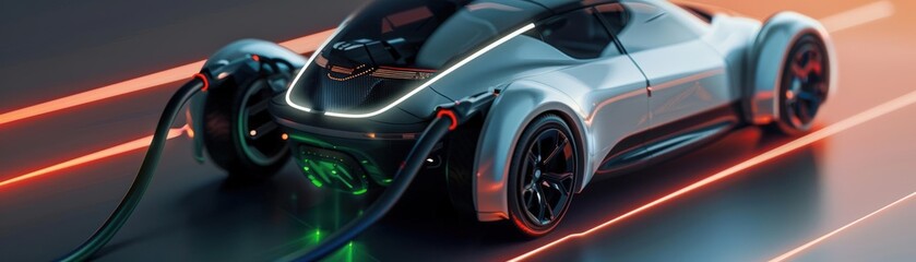 Visualize the future of mobility with a captivating 3D model of an electric car, highlighting its energyefficient components