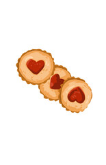 Delicious buttermilk biscuits with heart strawberry jam on white