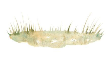Green lawn with grass watercolor illustration isolated on white background