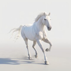 Obraz premium White Horse Running on White Background