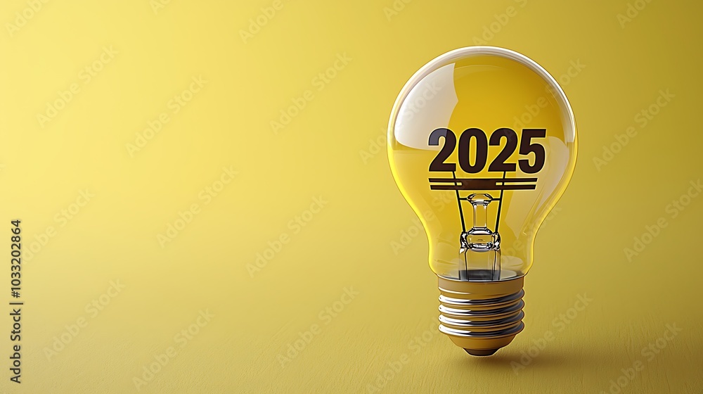Poster innovative concepts for a bright future exploring the symbolism of a light bulb for 2025 and beyond