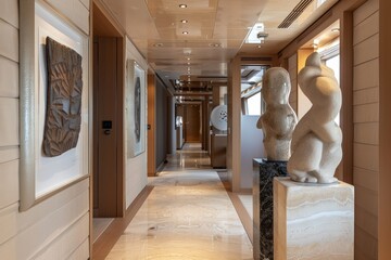 Luxury Yacht Interior with Sculptures and Art