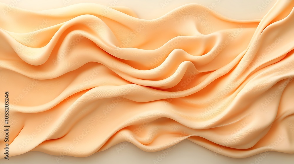 Poster elegant drapery of soft peach fabric flowing gracefully capturing light and texture in a serene comp