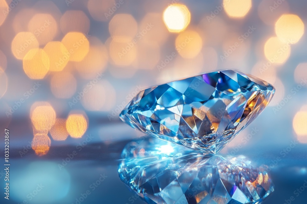 Poster a sparkling diamond with a bokeh background.