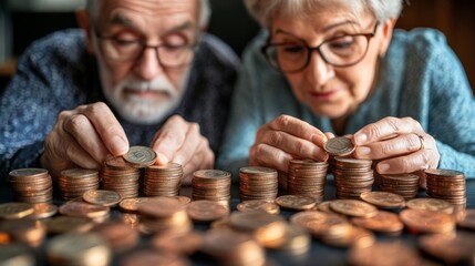Senior Couple Counting Coins  Retirement Savings  Financial Planning  Money  Budget  Close