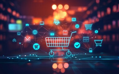 Distribution and logistics concept of global digital internet marketing and business e-commerce banner graphic concept showing global network and social media connection technology. Generative AI