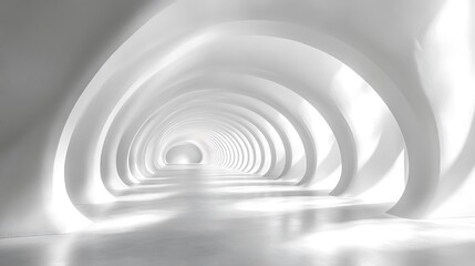 Obraz premium Exploring the ethereal beauty of minimalist architecture a journey through curved white spaces and light play in contemporary design