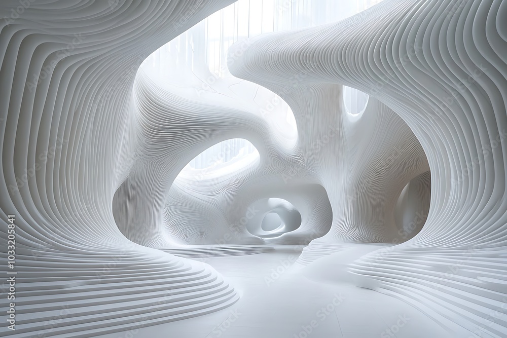 Poster exploring the future of interior design a surreal journey through organic architectural forms and mi