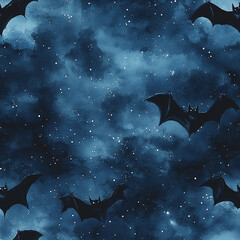 Fototapeta premium scary bats in the midnightblue sky with stars tile
