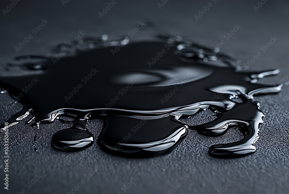 Poster exploring the intriguing visual dynamics of black liquid on a surface a study in texture and reflect