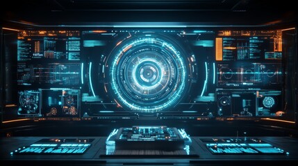 Obraz premium Futuristic Interface with Blue and Orange HUD Elements