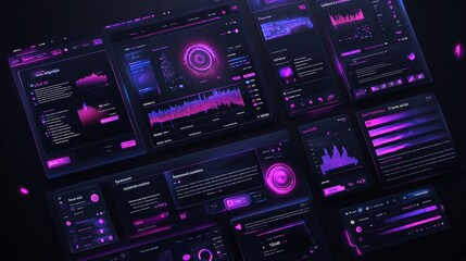 Obraz premium Futuristic UI Design Neon Black Interface Elements